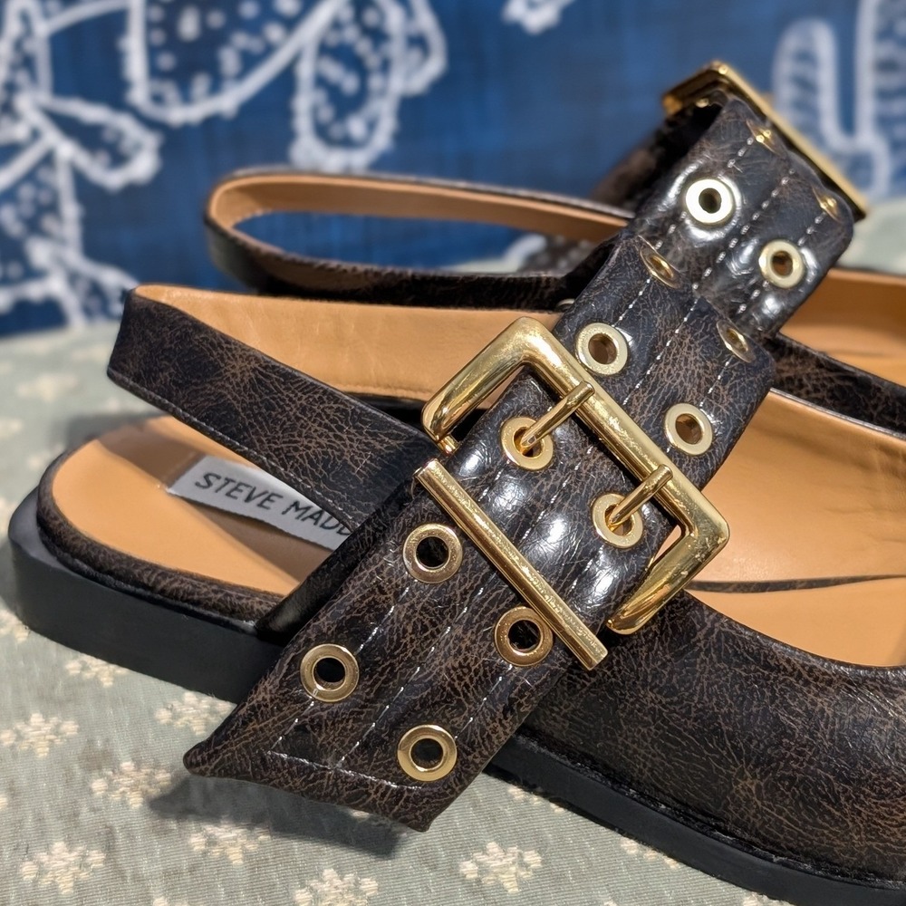 Steve Madden Graya Buckle Grommet Pointed Toe Slingback Flats Brown Size 9M - Picture 4 of 8